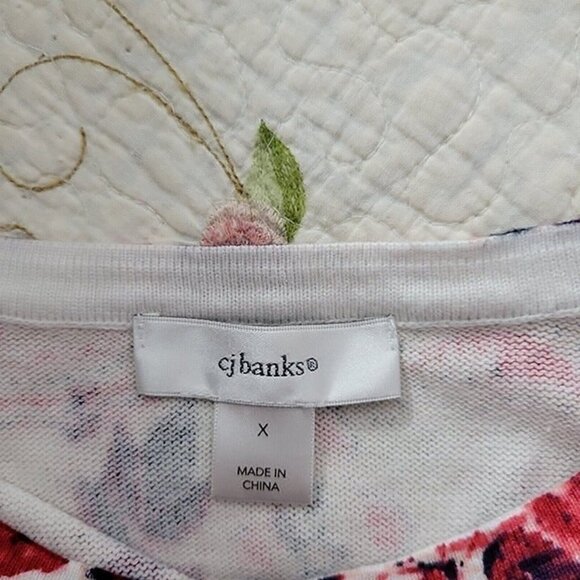 CJ Banks 14 Women's Button Up Floral Sweater X short sleeves Cotton knit EUC - Picture 7 of 9